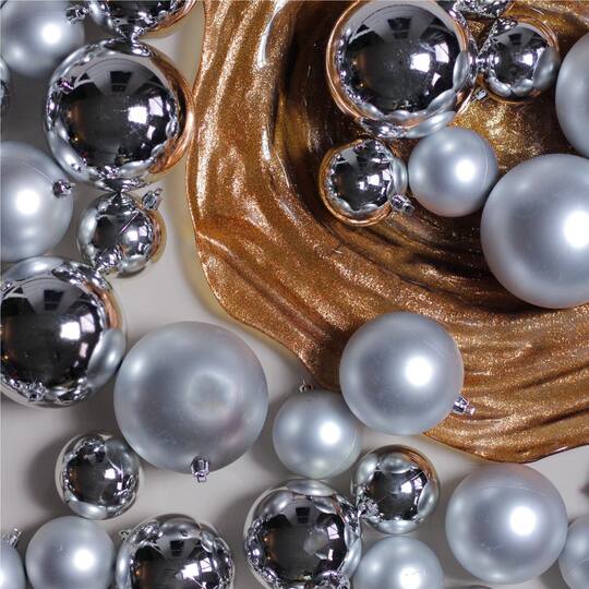 50ct. Silver Splendor Shatterproof 2-Finish Christmas Ball Ornaments